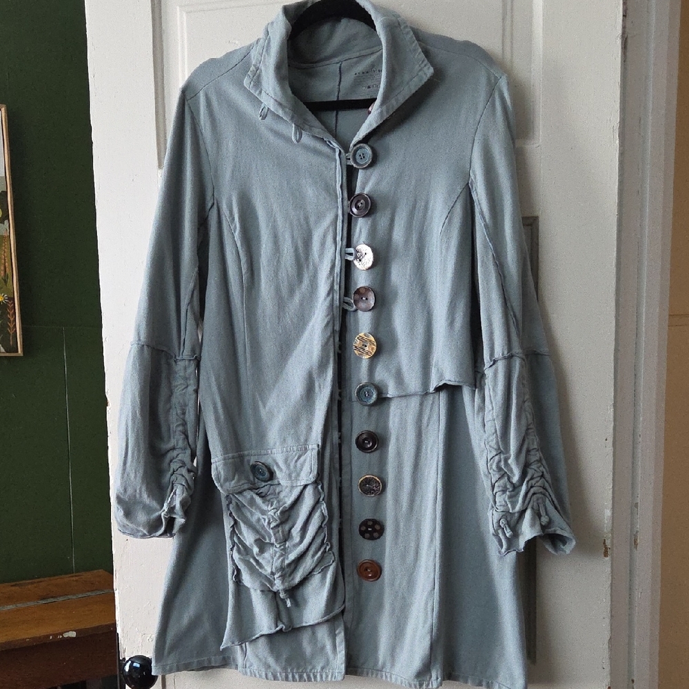 Neon Buddha Light Blue Layered Laganlook mixed button Jacket XL
